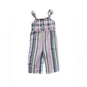 Cat & Jack Size 3T Smocked Linen Blend Striped Jumpsuit Romper